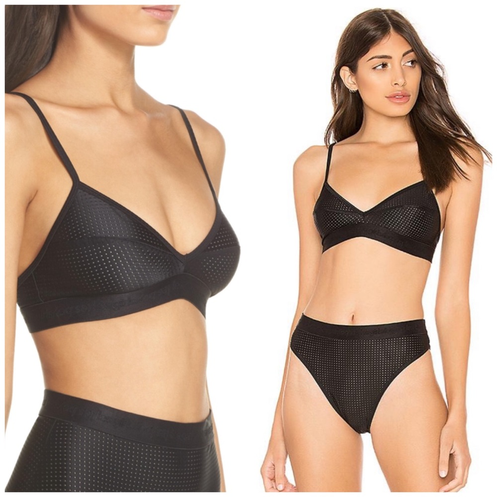 LES GIRLS LES BOYS Black Perforated Logo Triangle Bralette Bra